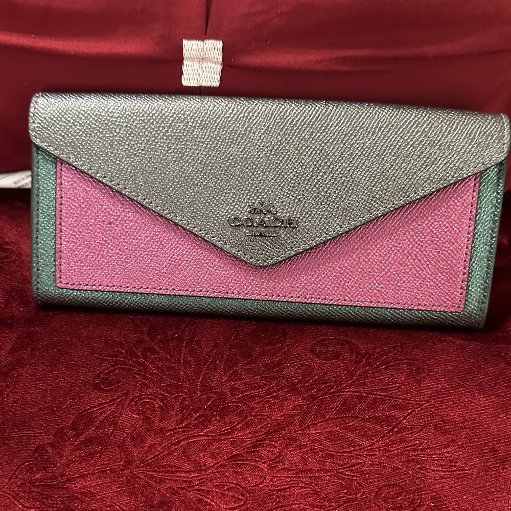 Coach Metallic Silver and Pink  green Wallet